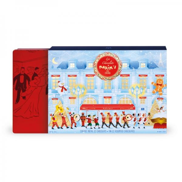 Red tin - Assortment 22 chocolates-215g+CHRISTMAS SLEEVE