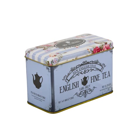 Vintage Floral Classic Tea Tin - Powder Blue-RS24