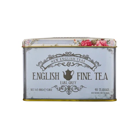 Vintage Floral Classic Tea Tin - Powder Blue-RS24