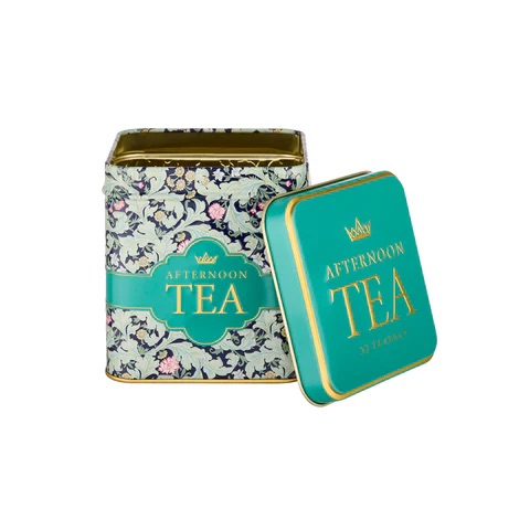 English Tea Green Leaves - Tapestry Square Tea Tin-VR02