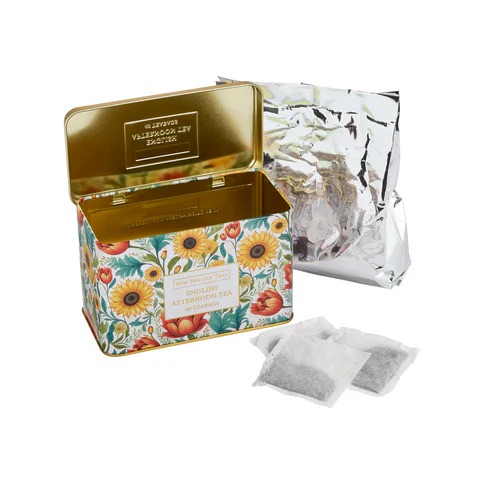English tea Pink Leaves Tapestry Square Tea Tin-VR01