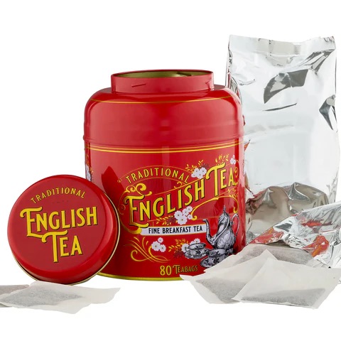 Vintage Victorian 80 Teabag Tea Caddy - Blood Red - MD06