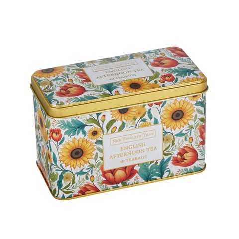 English tea Pink Leaves Tapestry Square Tea Tin-VR01