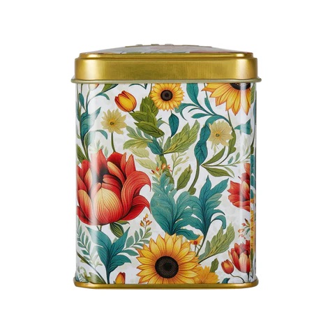 English tea Pink Leaves Tapestry Square Tea Tin-VR01